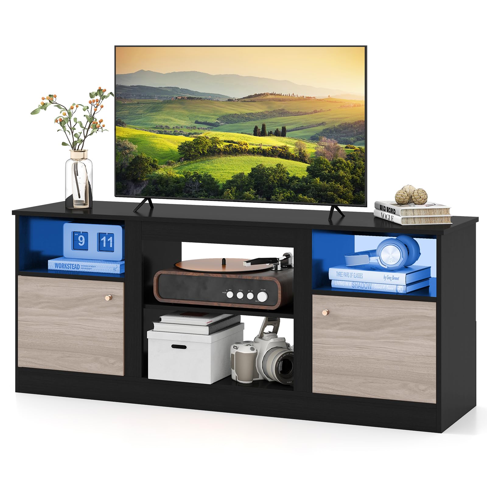 Tangkula TV Stand with LED Lights for 65” TVs